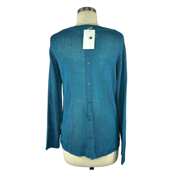 SOFT SURROUNDINGS Teal Blue Cable Knit Button Back Open Knit Sweater Women's S - Picture 3 of 6